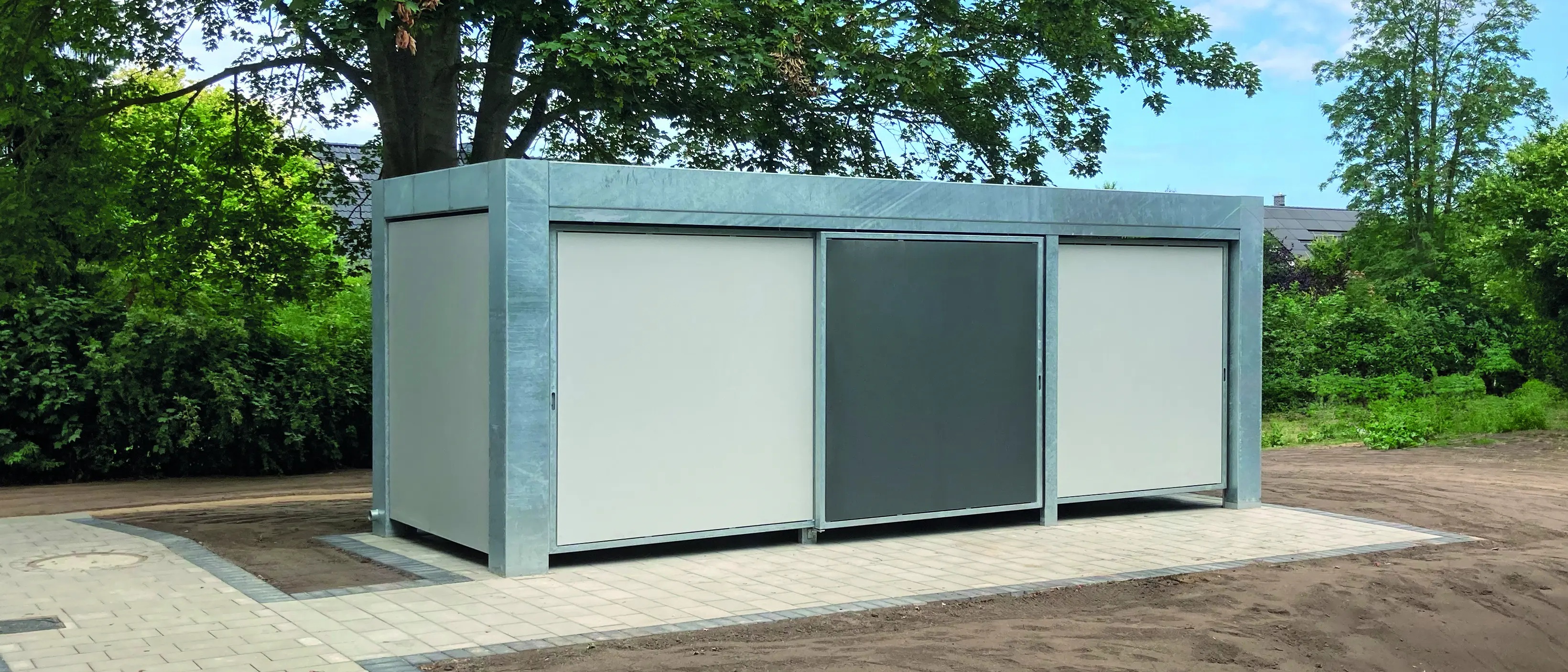 KUBUS 241 modulares Fahrradhaus mit Schiebetüren – wetterfest und erweiterbar
